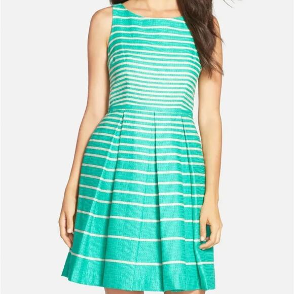 Taylor Striped Jacquard Fit and Flare Dress Size 2 - Picture 1 of 12